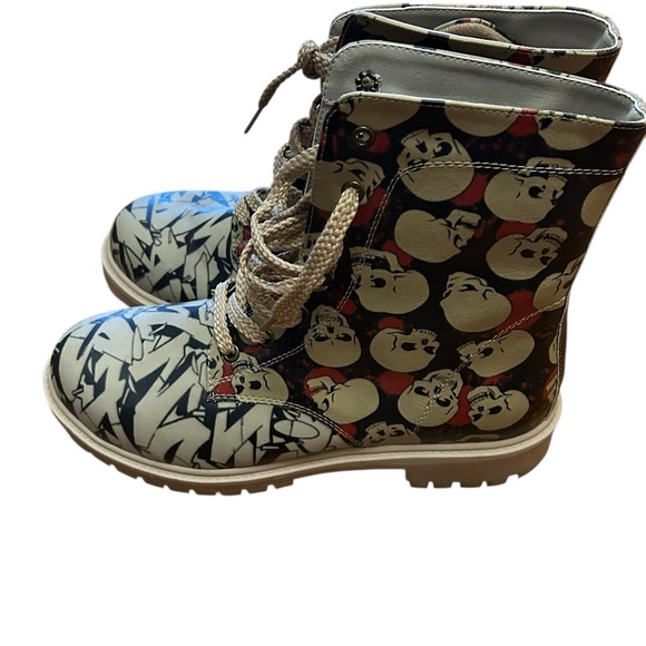 Goby Skull & Graffiti Vegan Leather Combat Boots Size 41 USA 10 - Picture 8 of 8